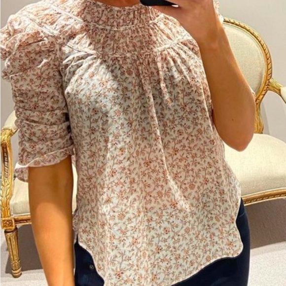 Veronica Beard Pink Ruffled Puff Sleeve Blouse - Picture 1 of 11